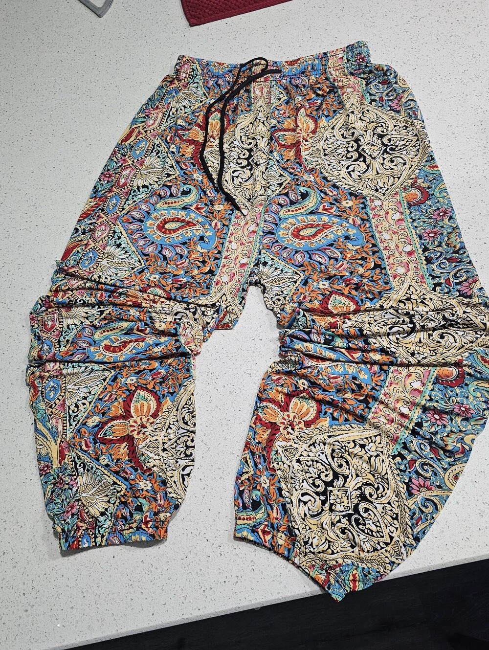 Boho Paisley Harem Pants Colorful Hippie Yoga Gypsy Lounge Joggers Size S/M